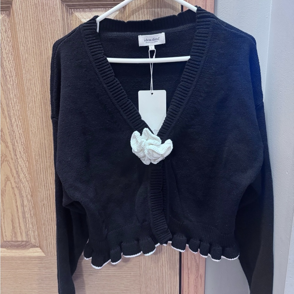 Black Sweater with White Trim by Idem Ditto